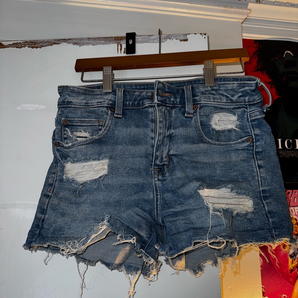 American Eagle Outfitters Blue Distressed Jean Shorts